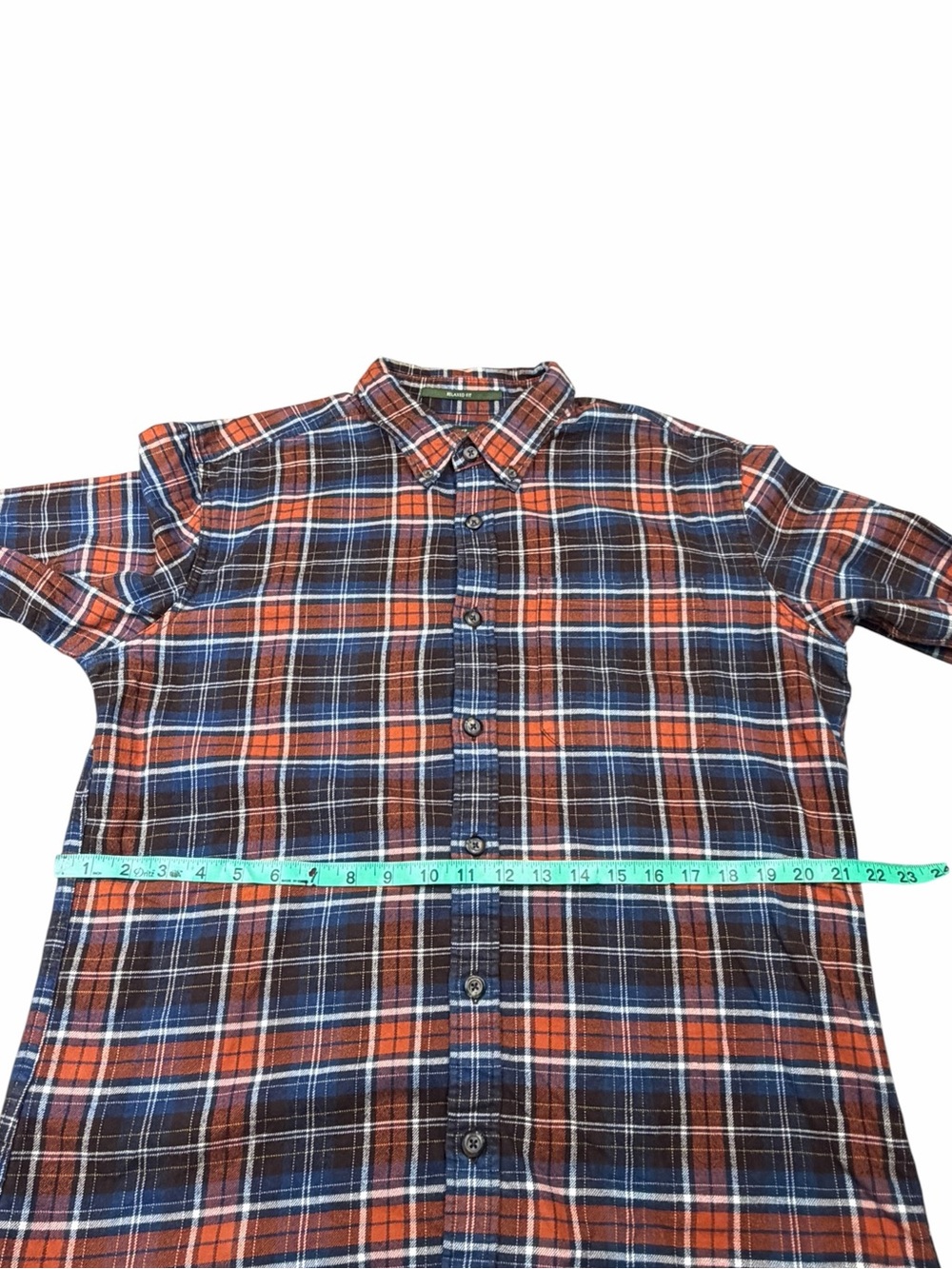 Eddie Bauer Relaxed Fit Orange & Blue Plaid Flannel Long Sleeve Button Down - M - Picture 13 of 15